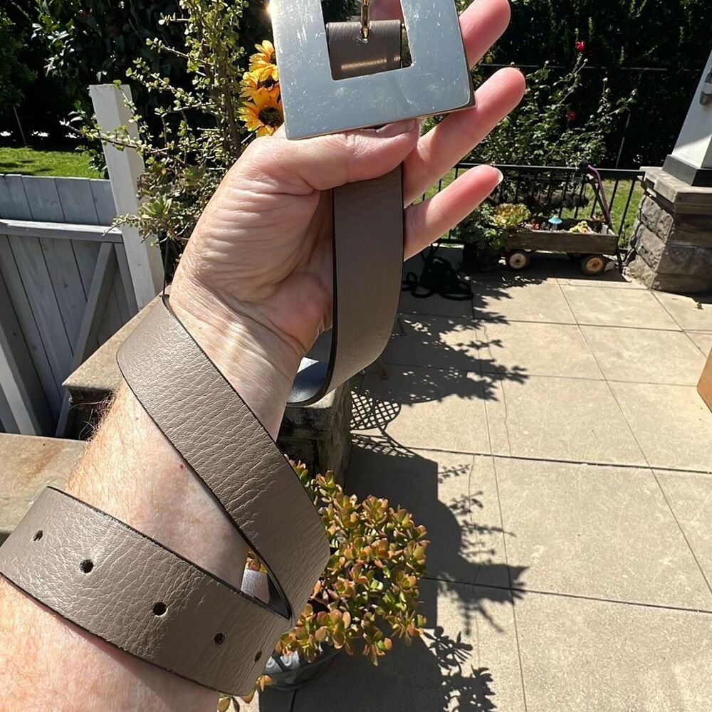 Vera Pelle Milano Italy Yo. Corbetta Leather Belt Taupe Gold Buckle S/M - Picture 2 of 5